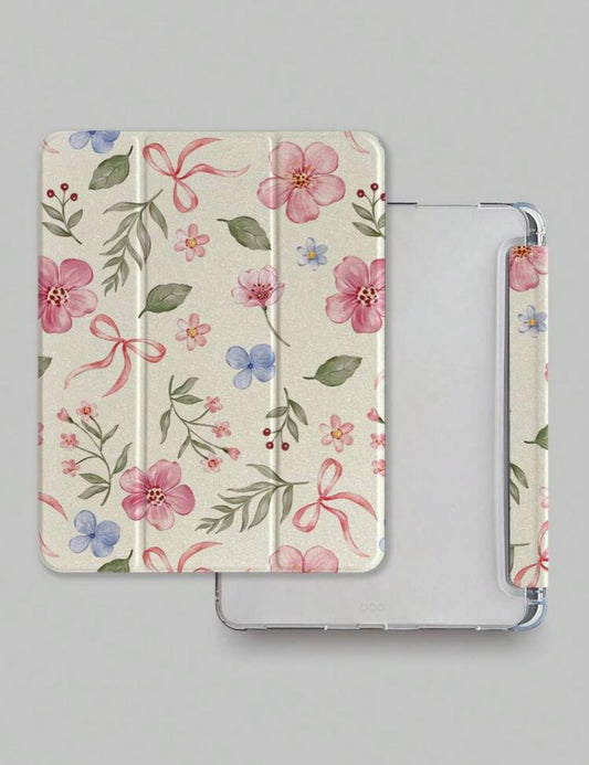 Floral Bowknot iPad Case with Pen Slot