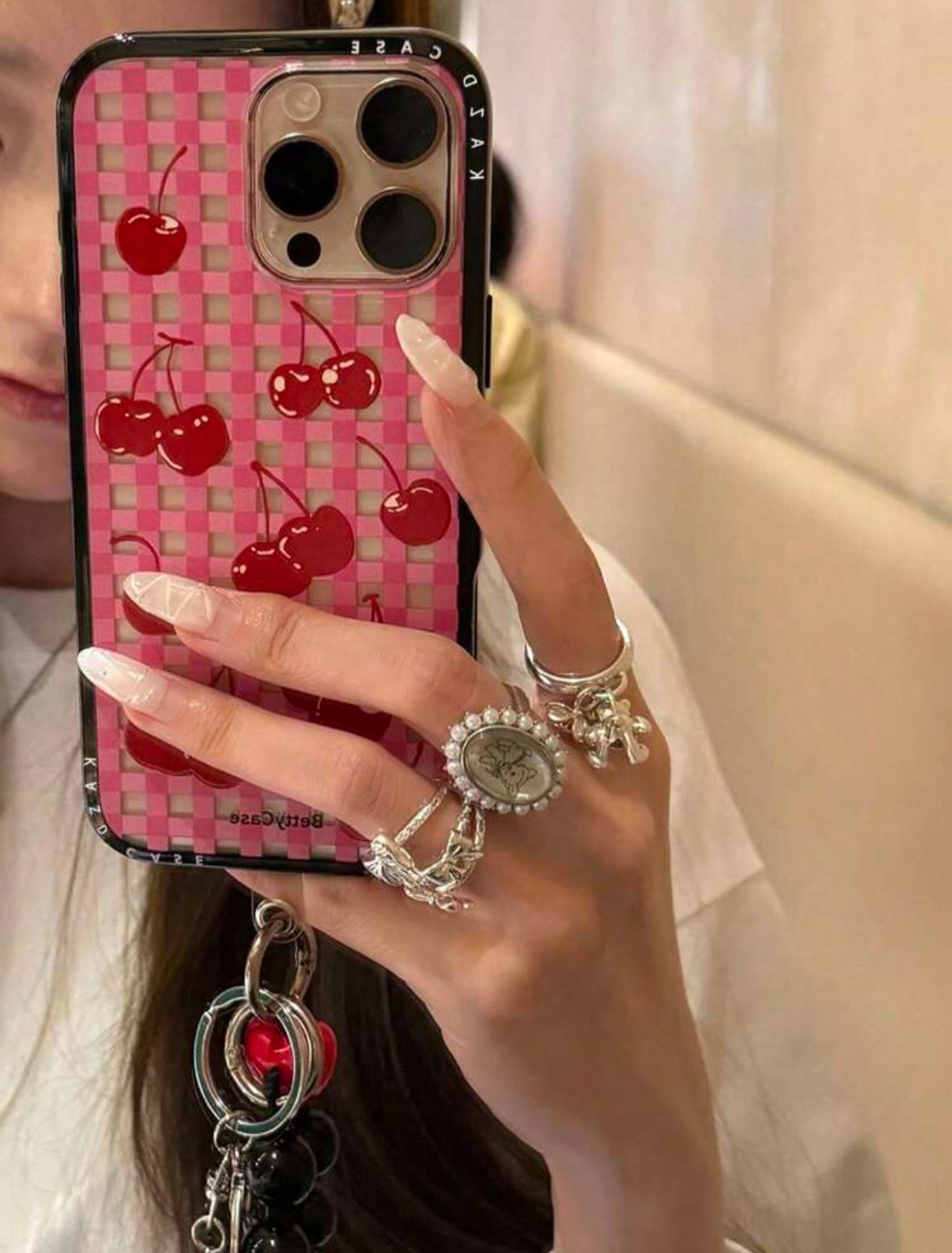 Y2K Cherry Case With Heart Bracelet Lanyard