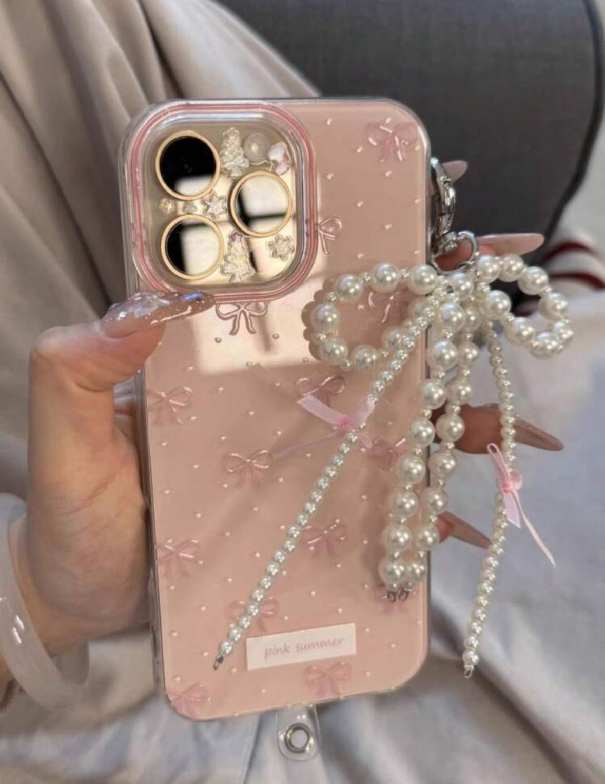 Pink Bow Pearl Pendant Case with Lanyard