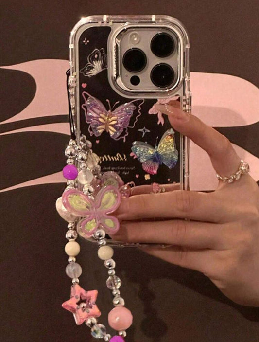 Y2K 3D Butterfly Mirror Case with Lanyard