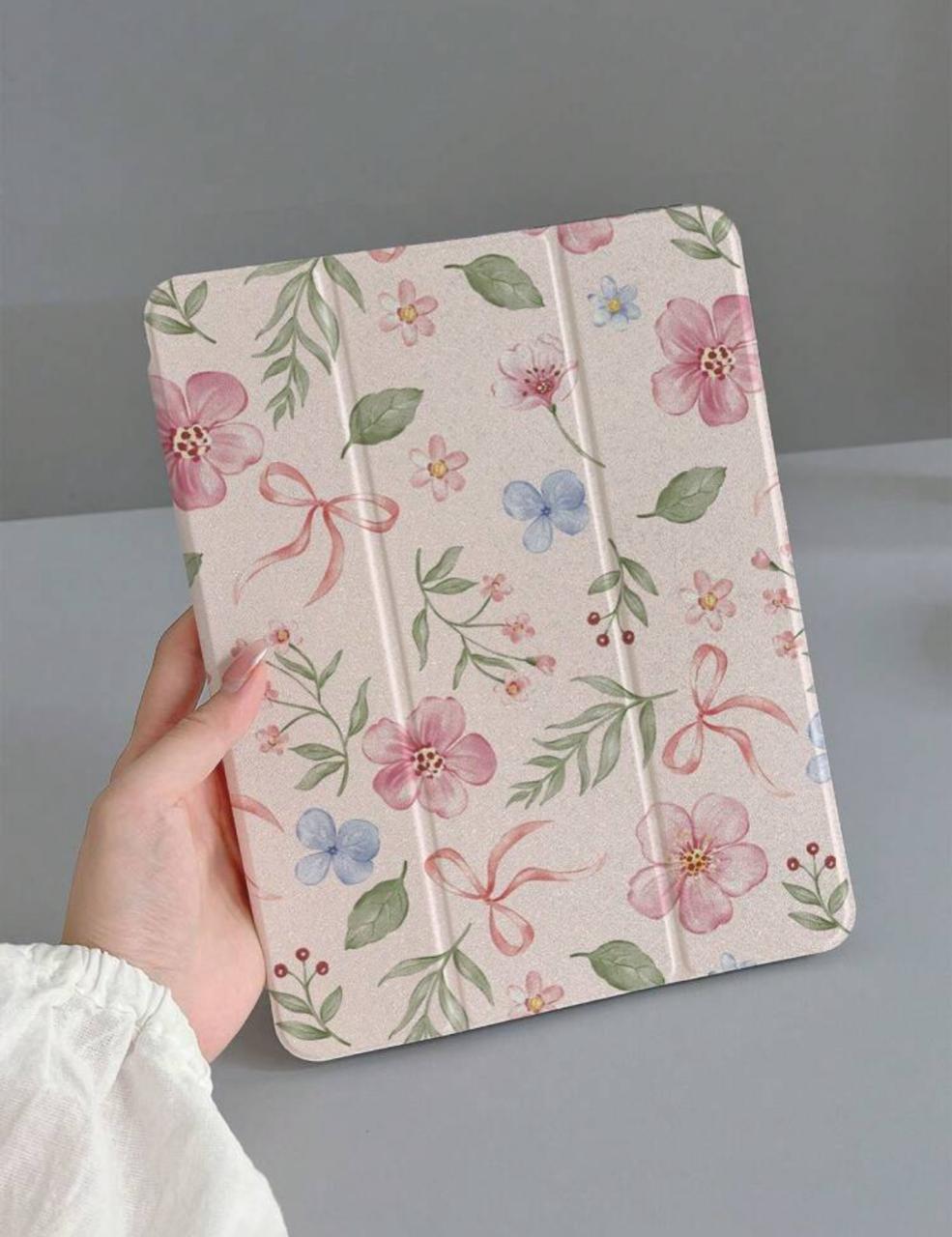 Floral Bowknot iPad Case with Pen Slot
