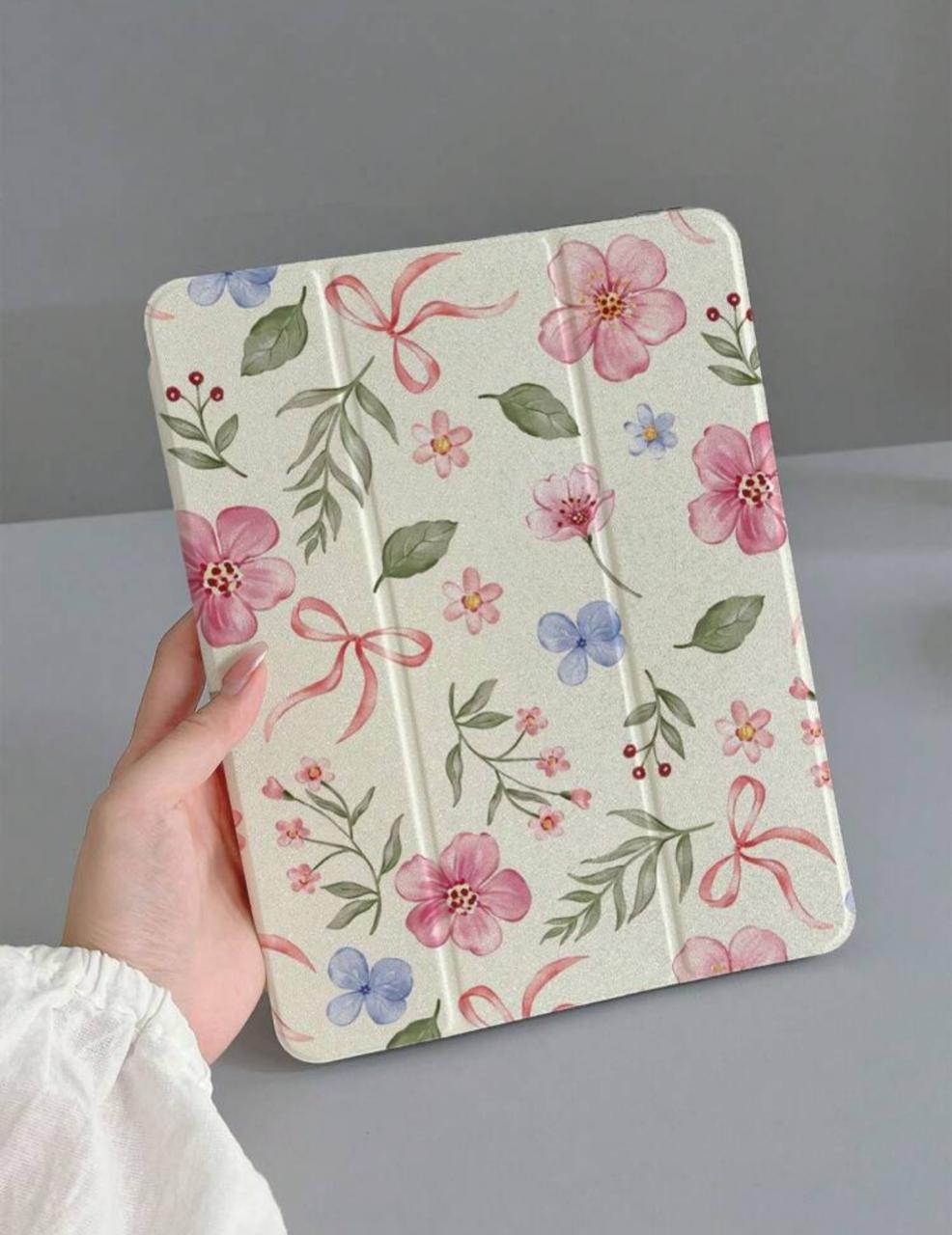 Floral Bowknot iPad Case with Pen Slot