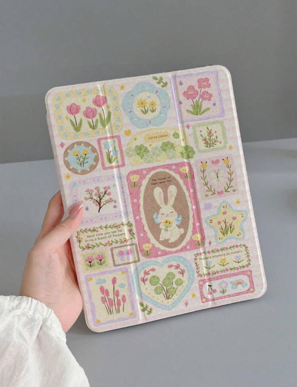 Floral Bunny iPad Case with Pen Slot