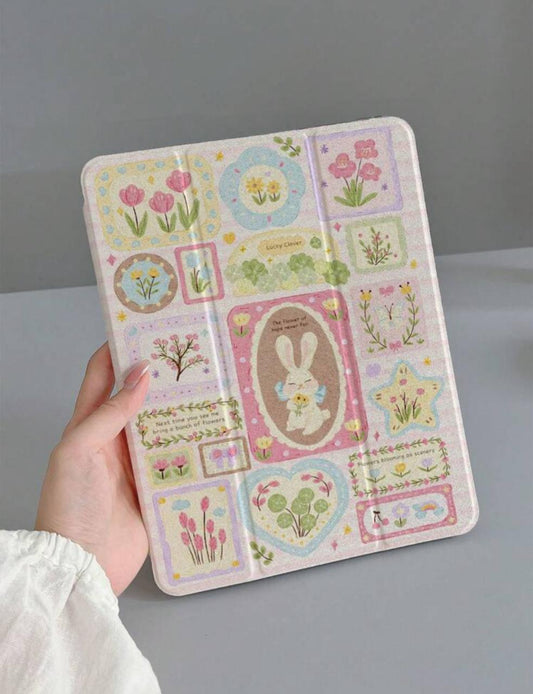Floral Bunny iPad Case with Pen Slot