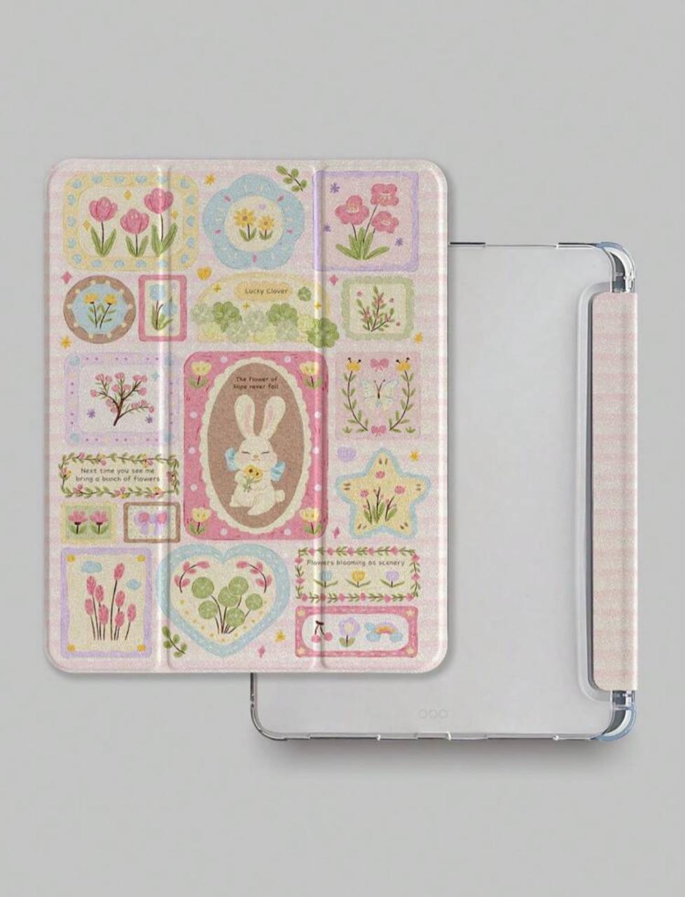 Floral Bunny iPad Case with Pen Slot
