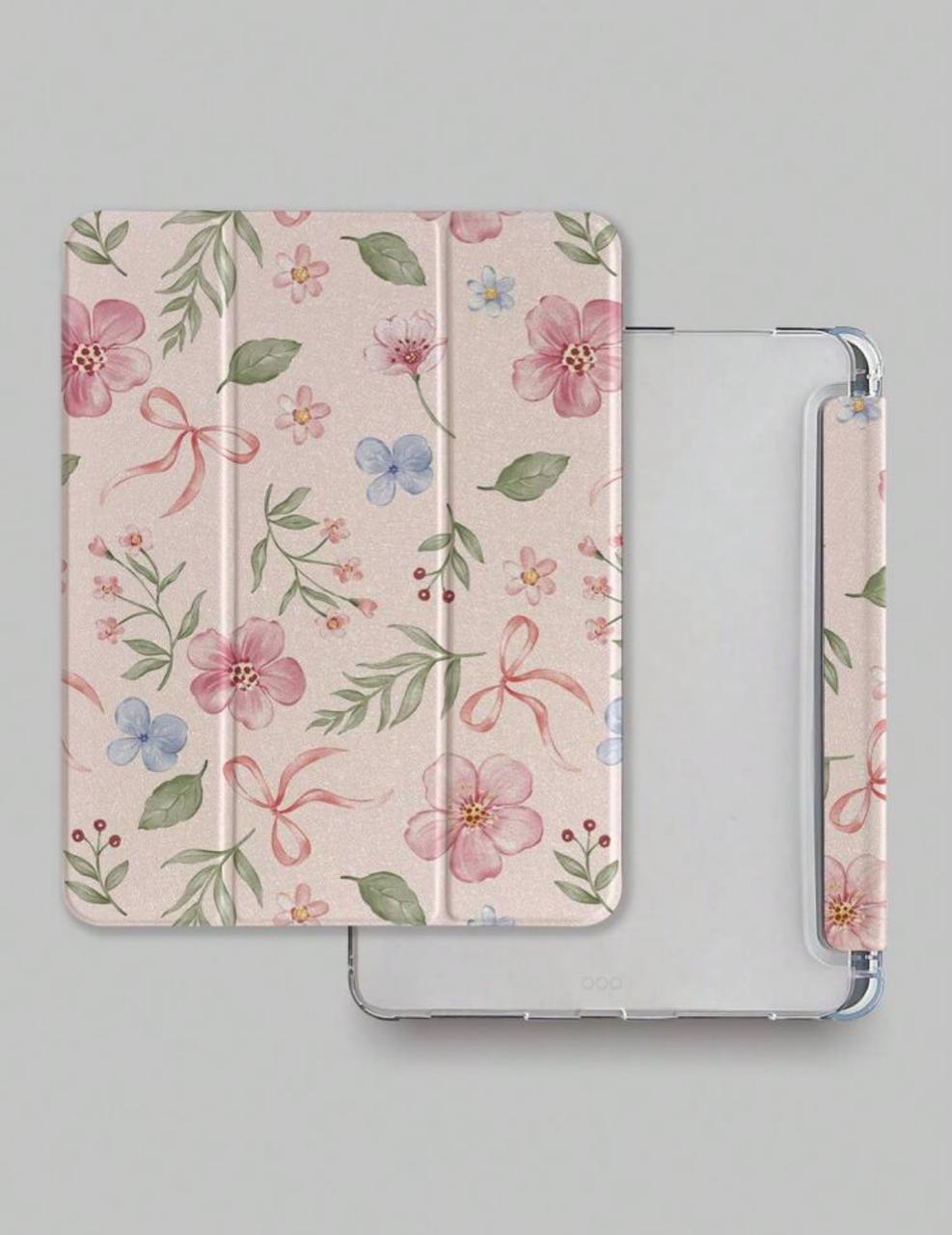 Floral Bowknot iPad Case with Pen Slot