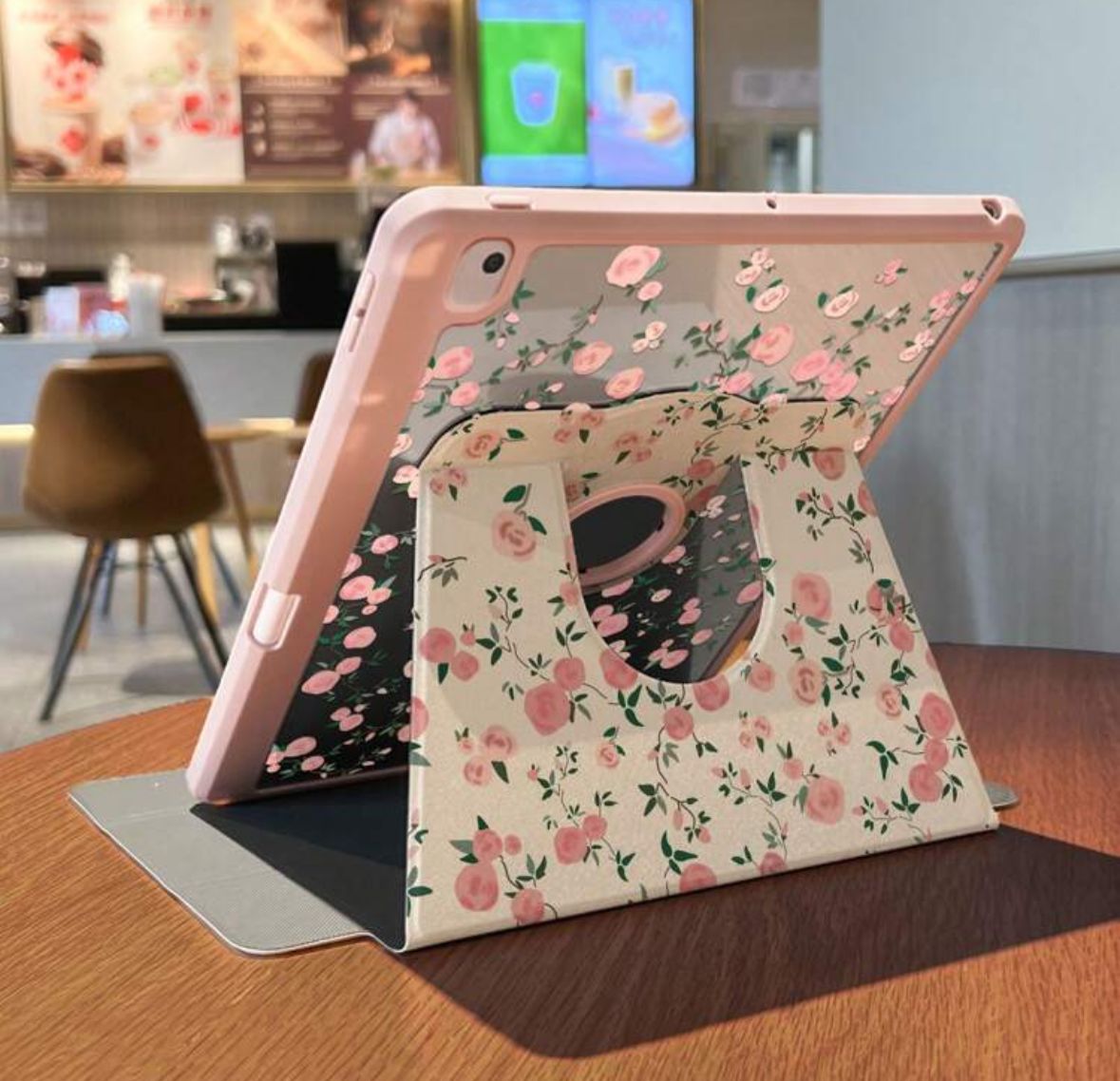 Pink Floral Pattern iPad Case with Pen Slot