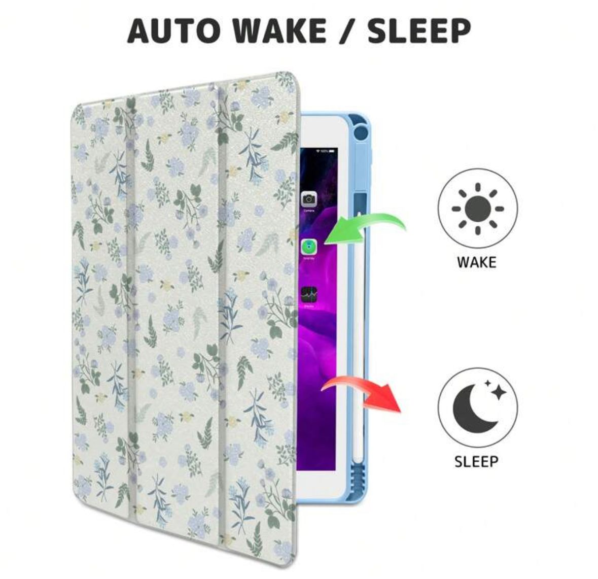 Blue Bloom iPad Case with Pen Slot