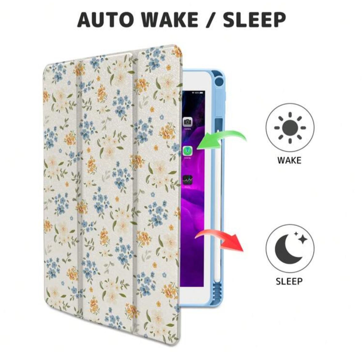 Blue Daisy iPad Case with Pen Slot