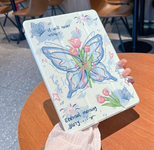 Blue Flutter iPad Case with Pen Slot