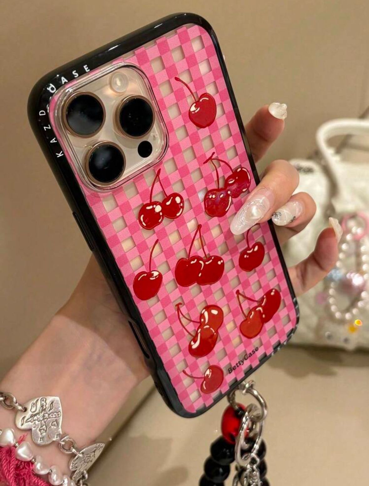 Y2K Cherry Case With Heart Bracelet Lanyard