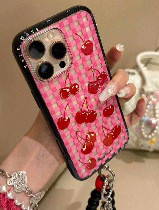 Y2K Cherry Case With Heart Bracelet Lanyard