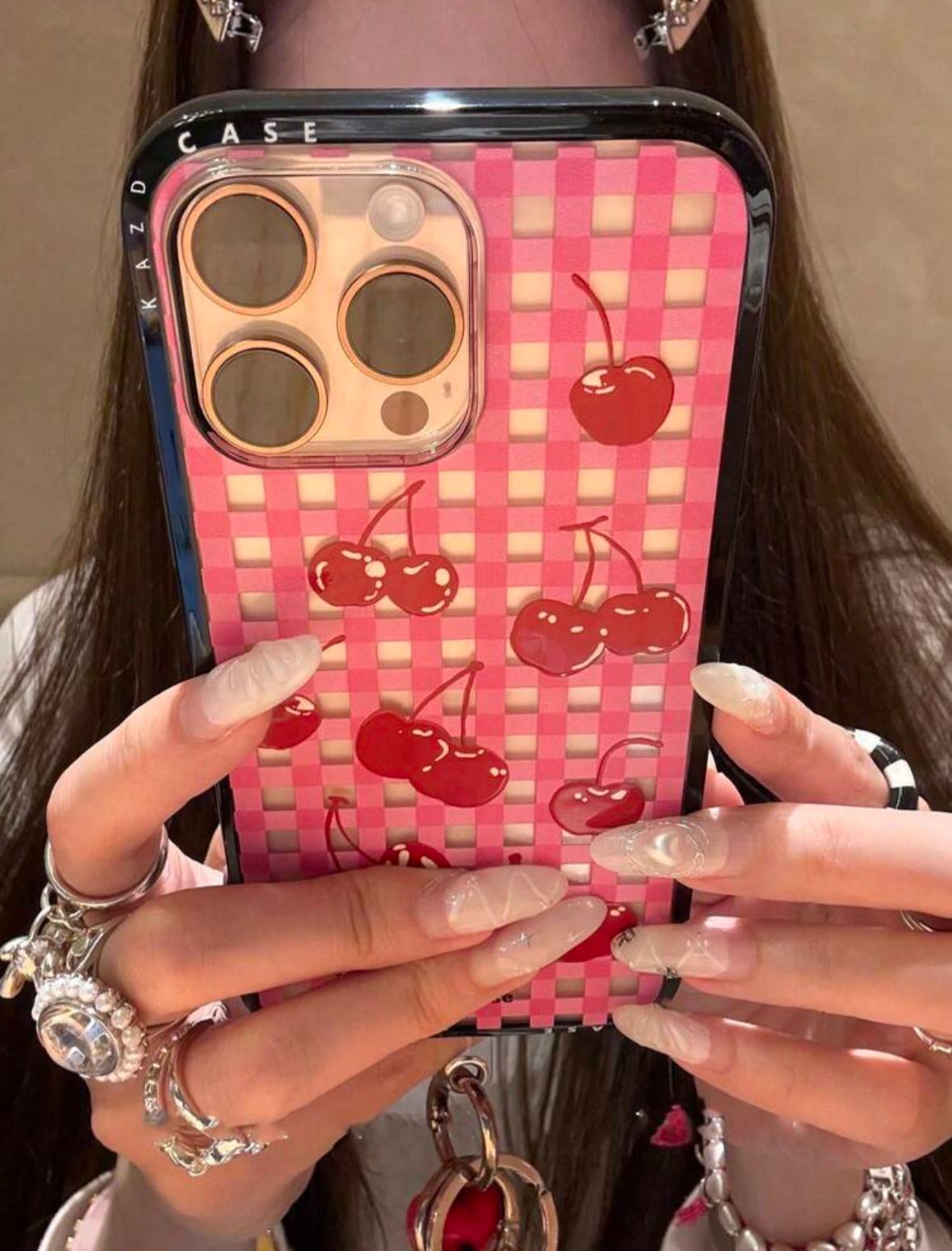 Y2K Cherry Case With Heart Bracelet Lanyard