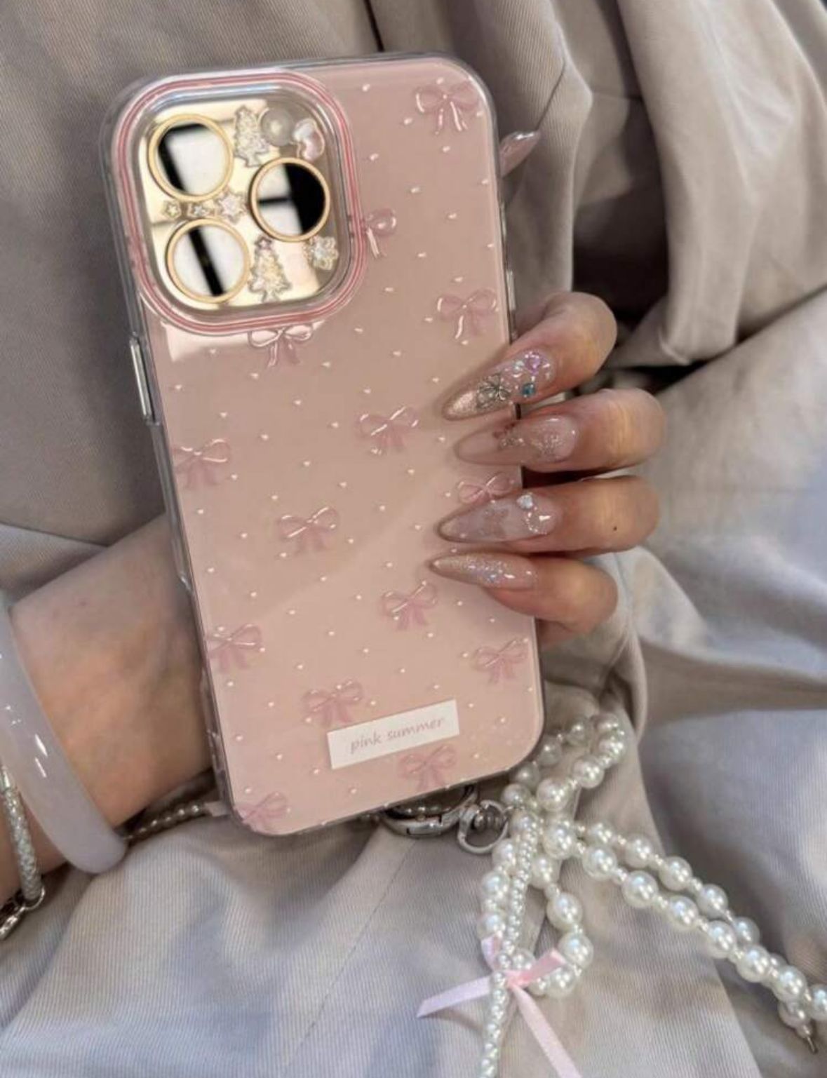 Pink Bow Pearl Pendant Case with Lanyard