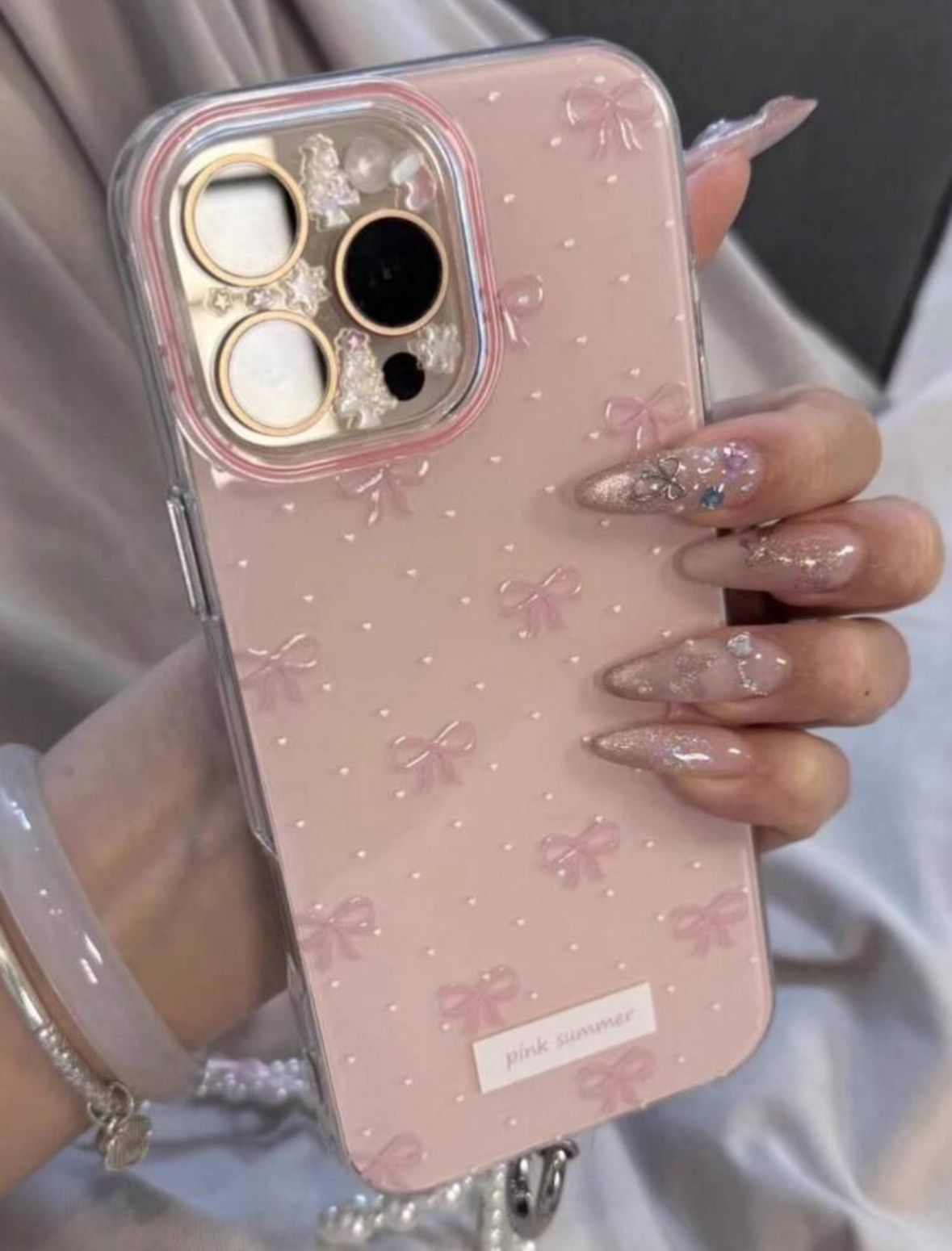 Pink Bow Pearl Pendant Case with Lanyard