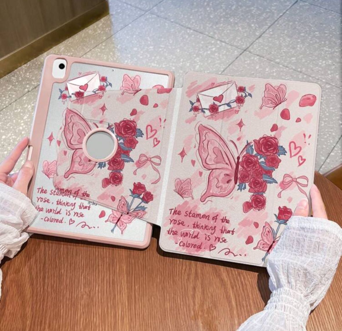 Rose Flutter iPad Case With Pen Slot