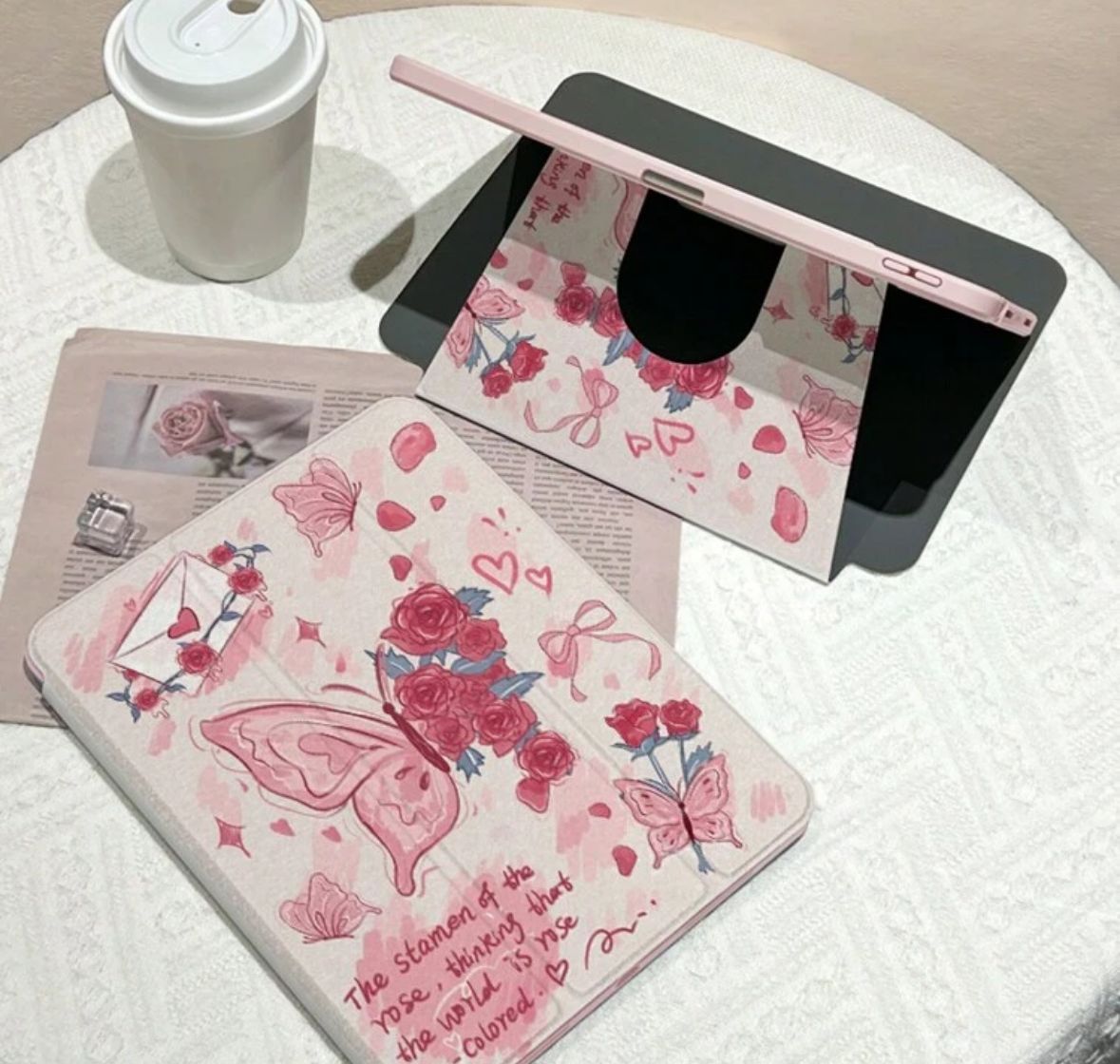 Rose Flutter iPad Case With Pen Slot