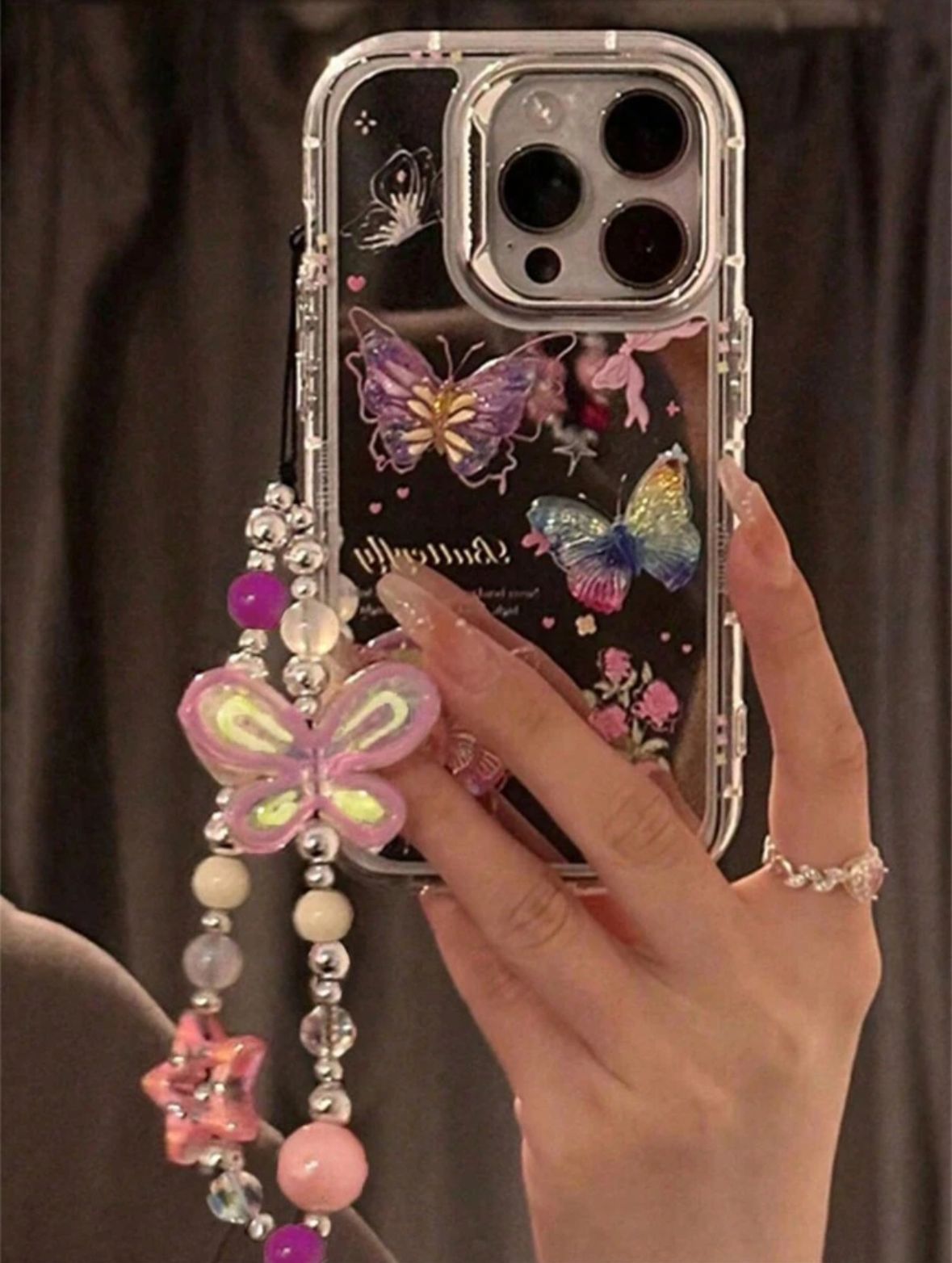 Y2K 3D Butterfly Mirror Case with Lanyard